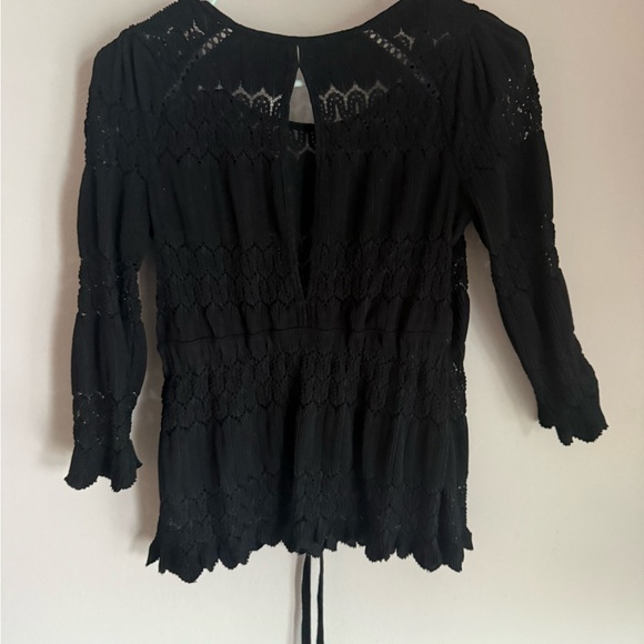 Free People Tops - Free People Black Lace Peasant Top Long Sleeve Drawstring Waist XS